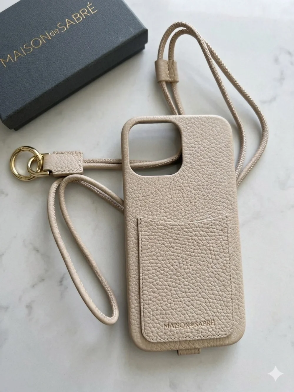MAISON de SABRÉ Leather Beige Wallet and Sling Phone Case iPhone 13 Pro Max
